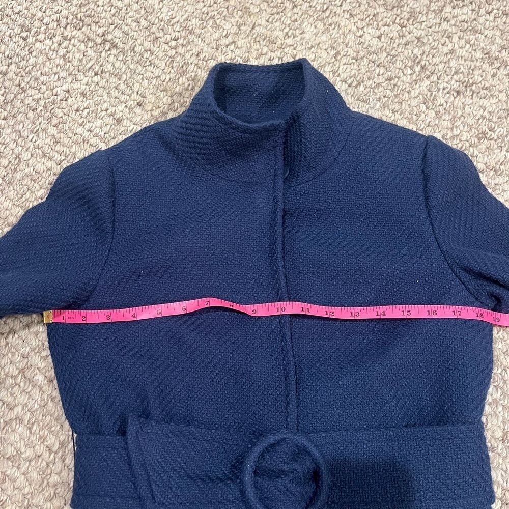 J. McLaughlin Textured Navy Blue Belted Car Coat Arden size XS - Picture 6 of 7